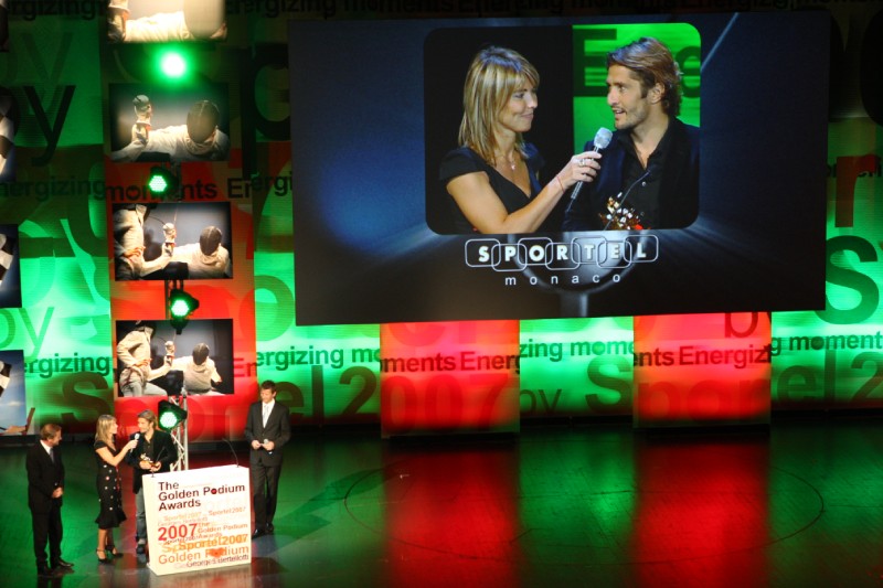 2007 - The Georges Bertellotti Golden Podium Awards Ceremony. Nathalie Vincent (Presenter), Bixente Lizarazu (French former professional footballer, Sports Advertising Jury Member)